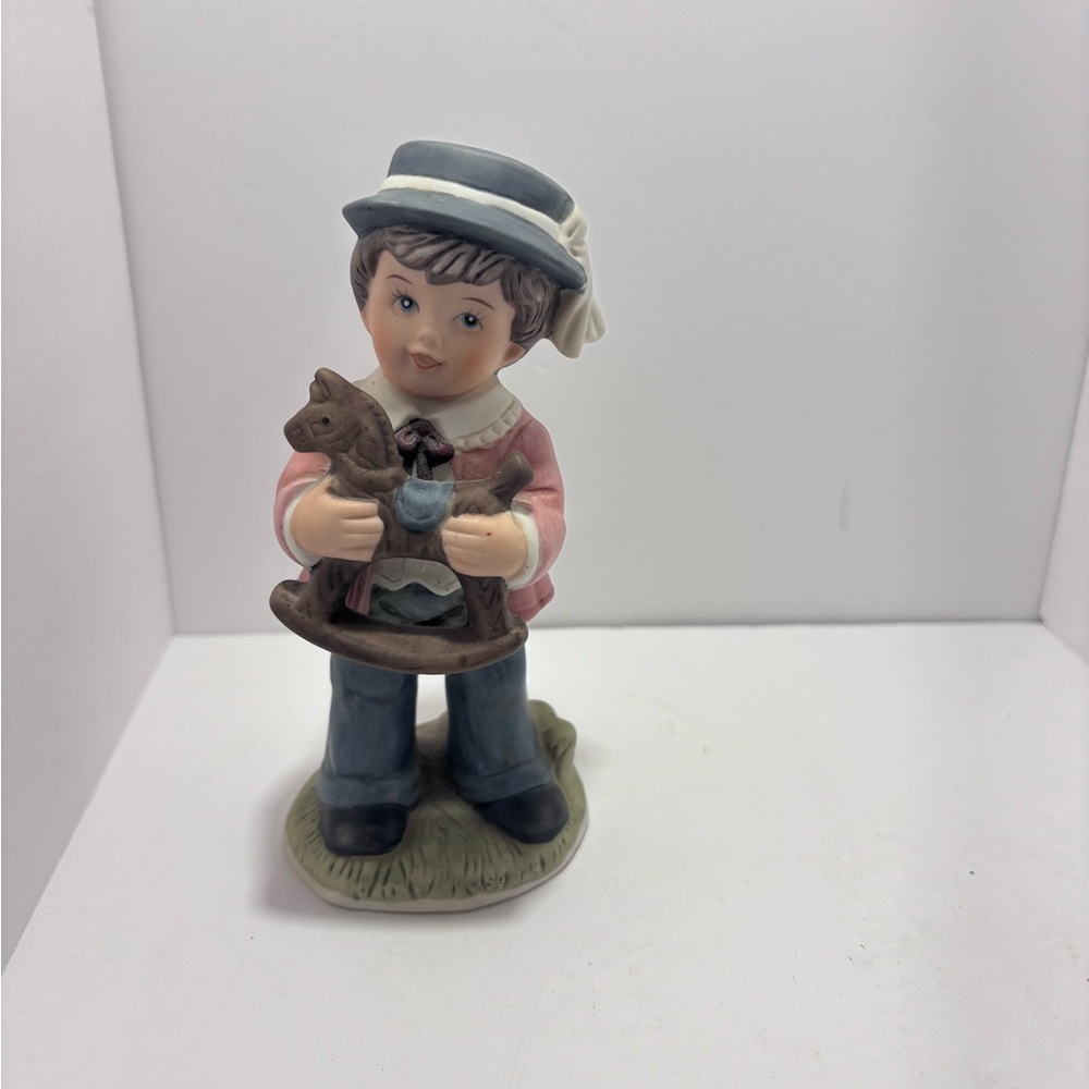 Home Collection‎ Boy with Rocking Horse Figurine - Pink, Blue, Brown
